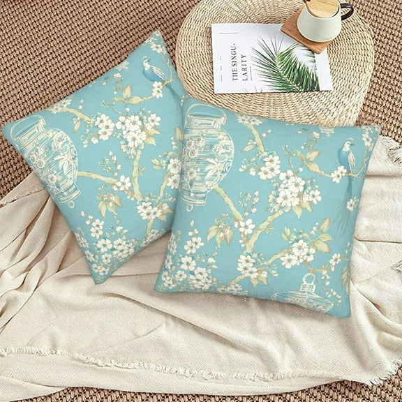 Serenity Turquoise Lanterns Throw Pillow Covers 16"X16" Set Of 2 Sofa Rustic Home Decor For Living Room Bedroom Bed Cushion Outdoor