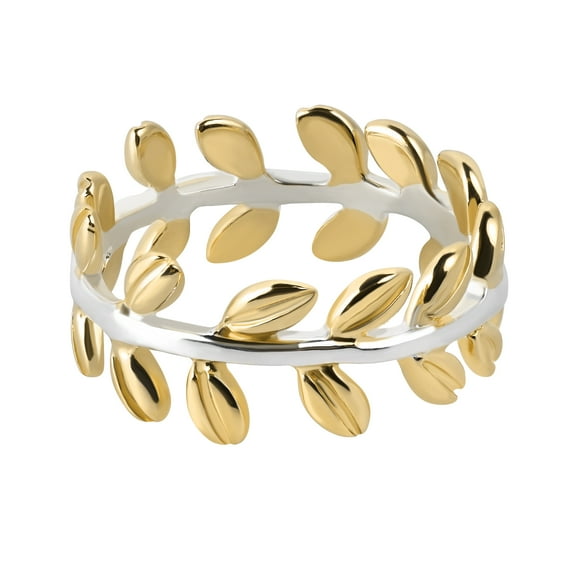 Serenity Two Tone Leaf Wrap Ivy Band Gold over Sterling Silver Ring for Female Anniversary Size -7