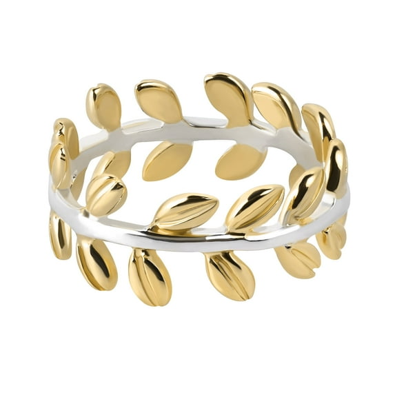 Serenity Two Tone Leaf Wrap Ivy Band Gold over Sterling Silver Ring for Female Size-6