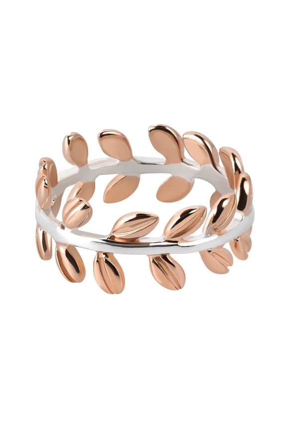 Serenity Two Tone Leaf Wrap Ivy Band Rose Gold over Sterling Silver Ring-6
