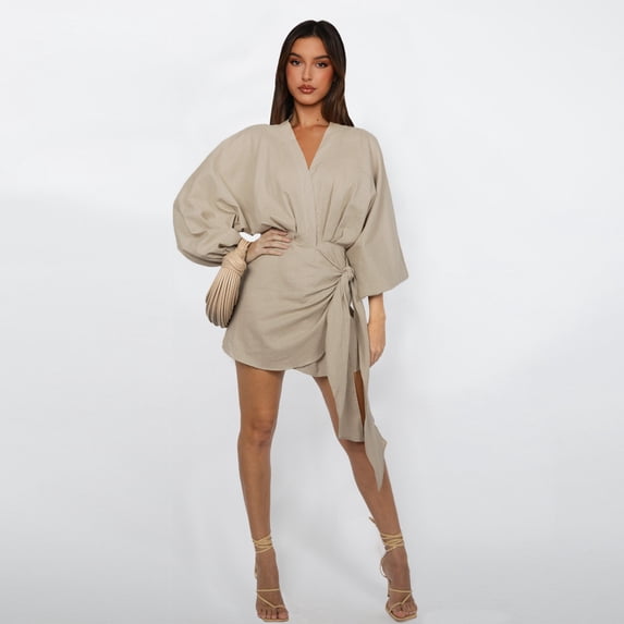 Serenity Wrap Dress (XL, Beige)