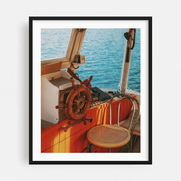 Serenity in Poros _ 10 - Poros Greece Photography Boat Nautical Maritime Vintage Harbor Seascape Water Black Framed Wall Art Print 6 x 8 inches