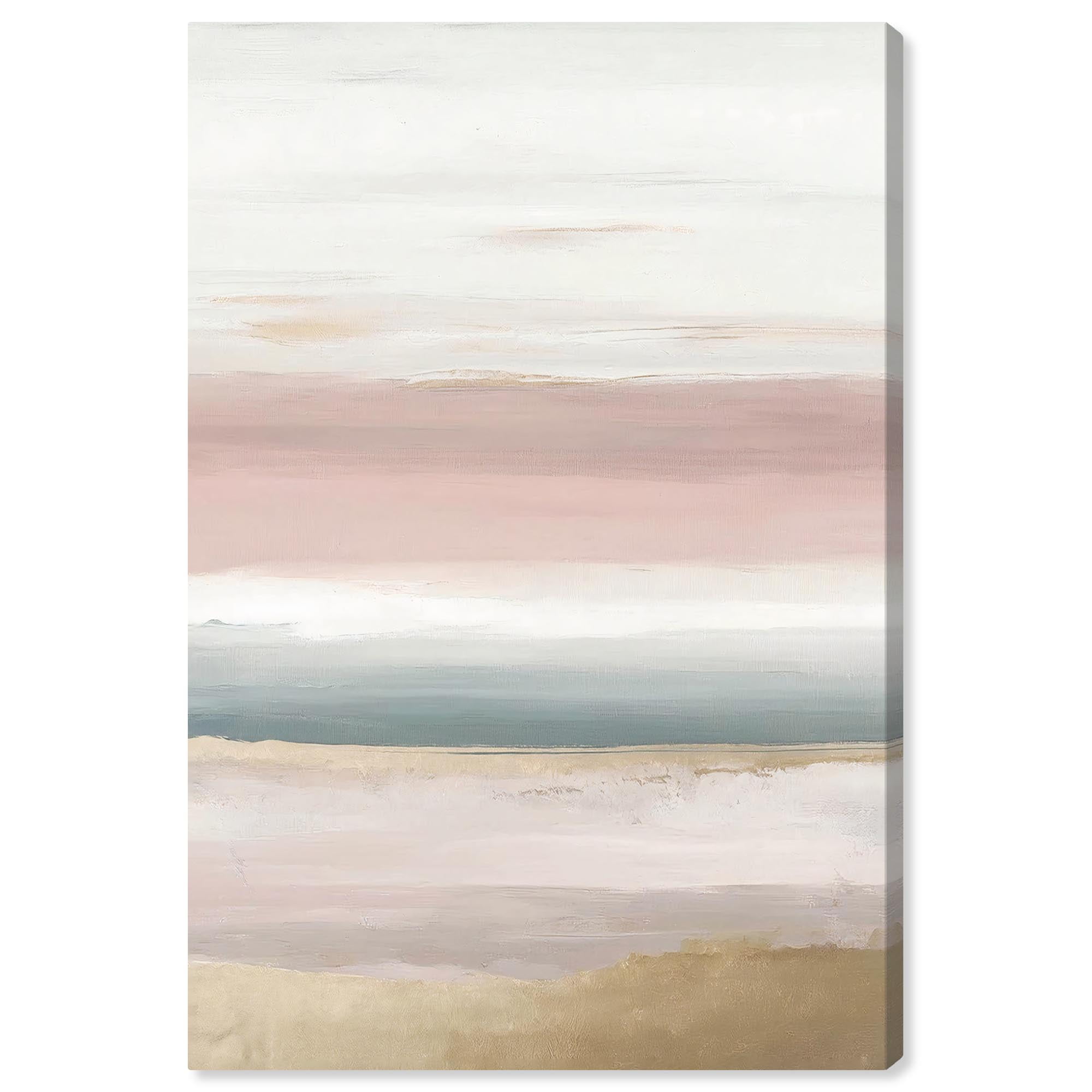 Serenity in Stripes II 15" x 10" Beige and Pink Canvas Abstract Art