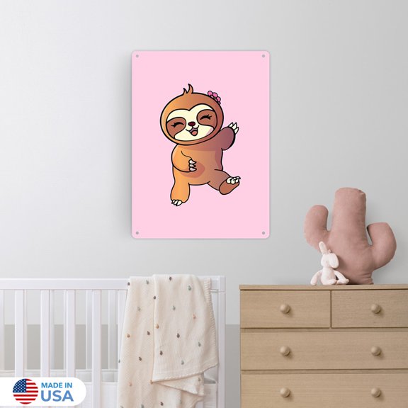 Serenity the Sloth Metal Sign Wall Decor by Dancing Littles Jungle - Size 12x16 inch