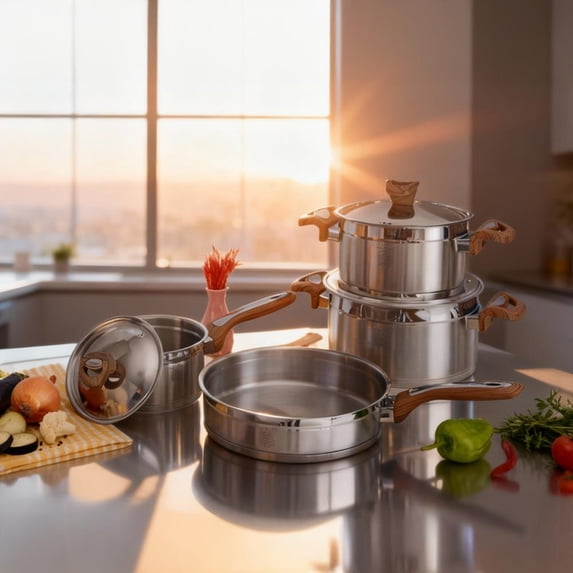 Serenk Definition Stainless Steel 7 Pieces Cookware Set, Pots and Pans