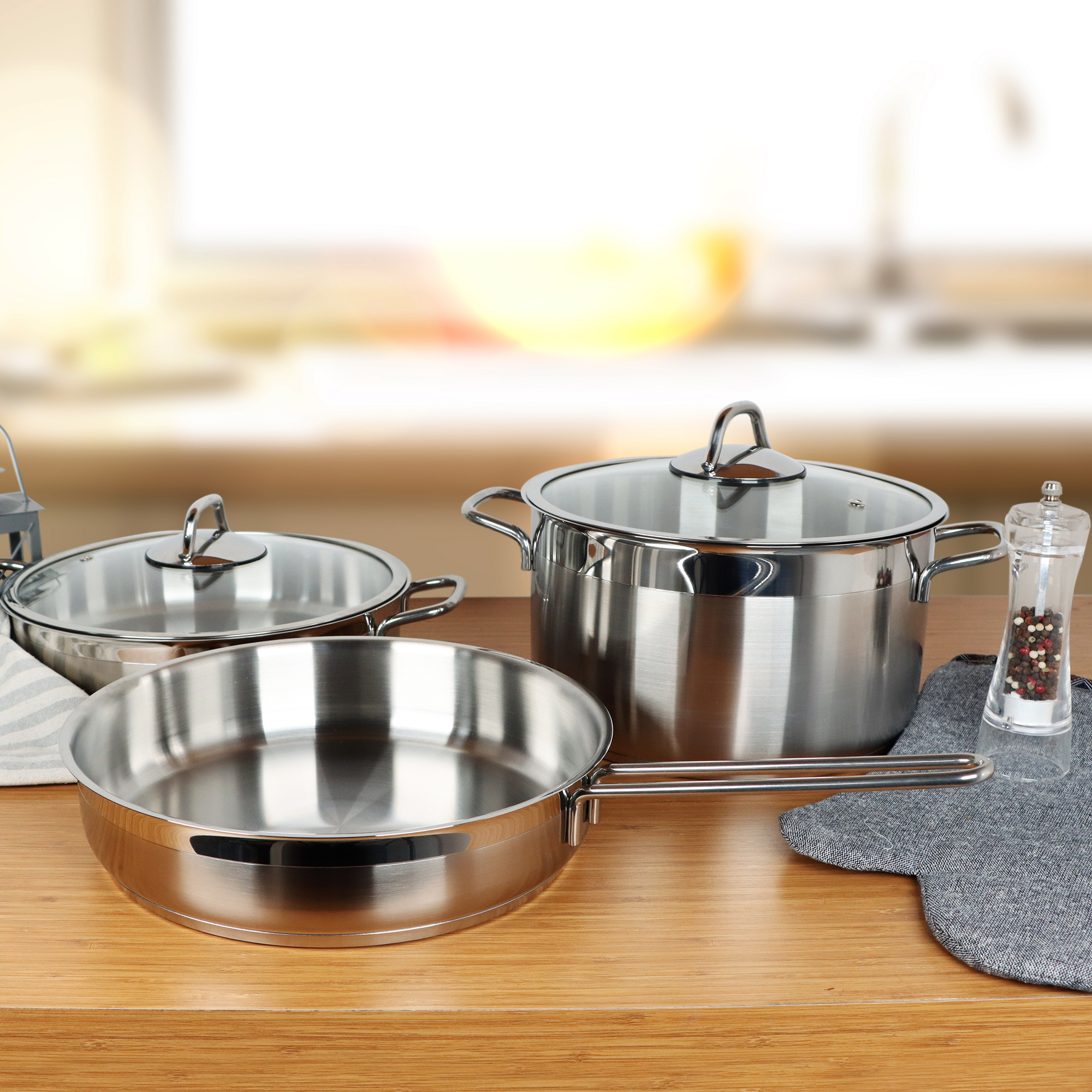 Serenk 5-Piece Stainless Steel Pots and Pans Set, Induction Base, Dishwasher Safe