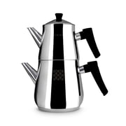 Serenk Definition Stainless Steel Turkish Tea Pot Set - 18/10 Stovetop Tea Kettle with 1L Teapot & 2L Base - Double Lid, Drip-Free Spout, Heat-Resistant Handles - All Cooktops & Induction Safe