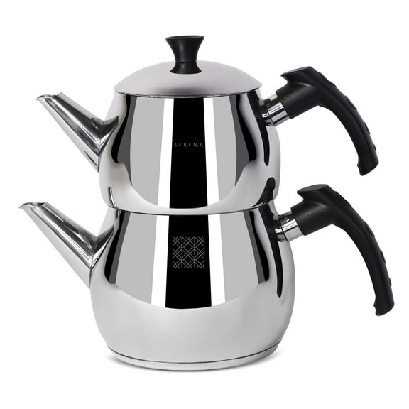 Serenk Traditional Turkish Stainless Steel Teapot with Induction Base