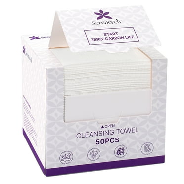 Serenorch Disposable Face Towels 50 Count, 10" x 12", Ultra Thick Face Towelettes, Extra Soft Facial Cloths, Makeup Remover Dry Wipes
