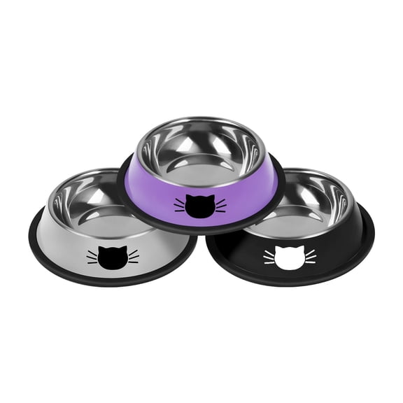 Serentive 3Pcs Cat Bowls Non-Slip Stainless Steel Small Cat Food Bowls Unbreakable Thicken Cat Feeder 13 Oz Cat Dishes Suitable for Indoor Small Pets Removable Rubber Base Easily Clean Lovely Color