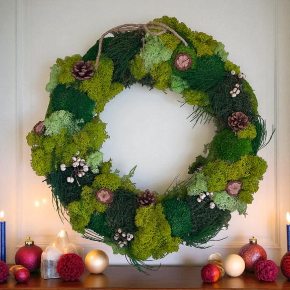 Serenzy 16" Premium 3D Moss Art Wreath | Zero-Maintenance Indoor Decor | Layered Greenery for Wall