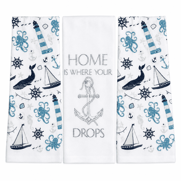 Serfafina Home Coastal Home Is Where Your Anchor Drops Kitchen Towel, Set Of 3.