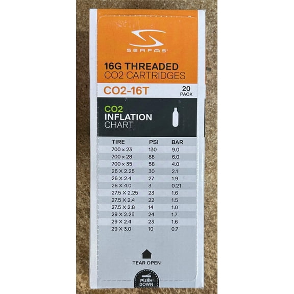 Serfas 16G CO2 CYLINDERS THREADED **Box of 20