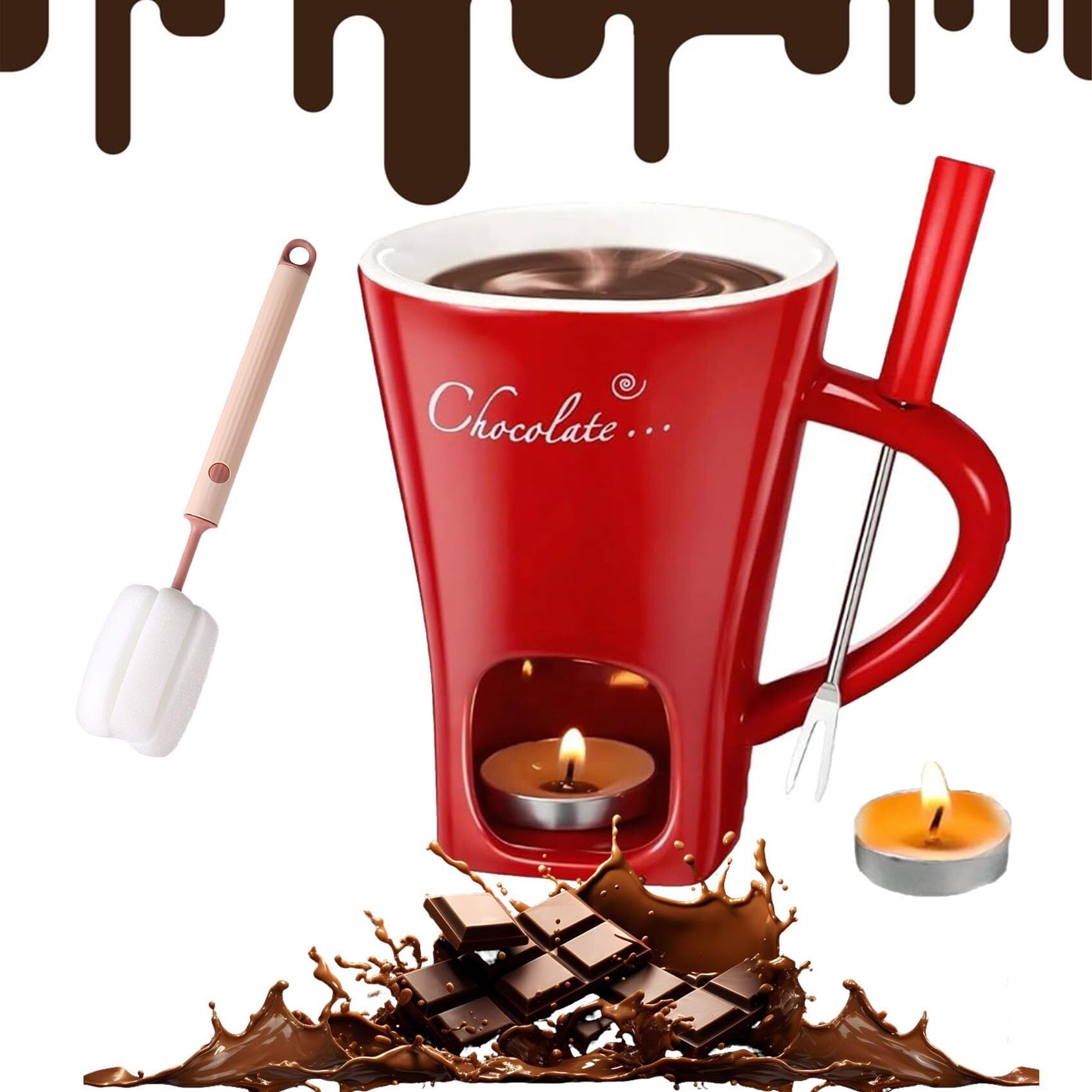 Chocolade Fondue Mok Hittebestendige Keramische Fondue Cup met Vorken