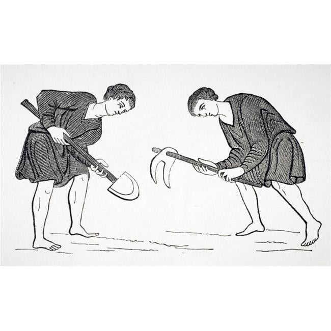 Serfs Labouring in Fields with Hoe & Spade After A Miniature in 12th ...