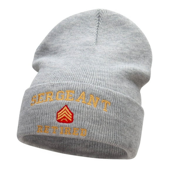 Sergeant Retired Embroidered Long Knitted Beanie - Heather Grey OSFM