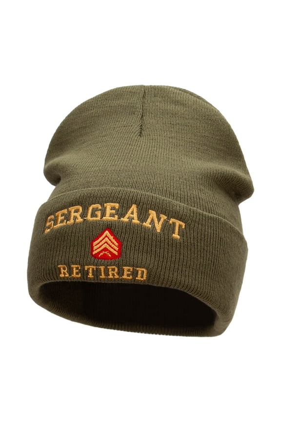 Sergeant Retired Embroidered Long Knitted Beanie - Olive OSFM
