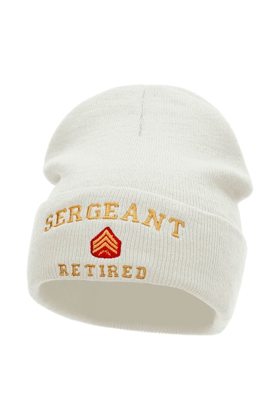 Sergeant Retired Embroidered Long Knitted Beanie - White OSFM