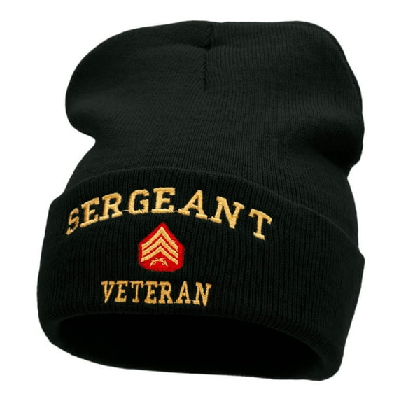 Sergeant Veteran Embroidered Long Knitted Beanie - Black OSFM