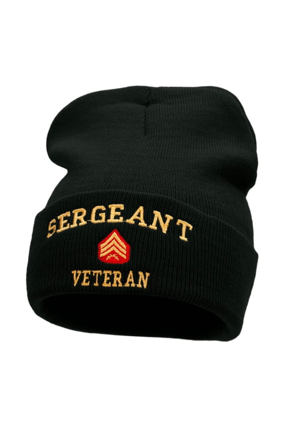 Sergeant Veteran Embroidered Long Knitted Beanie - Black OSFM