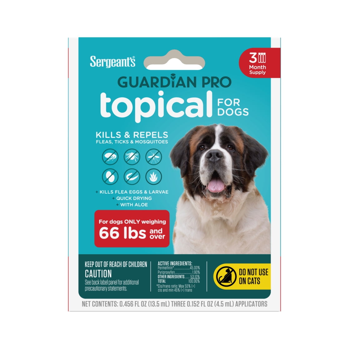 Sergeant's GUARDIAN Pro Flea & Tick Topical for Dogs, 66 lbs and Over, 3 Count