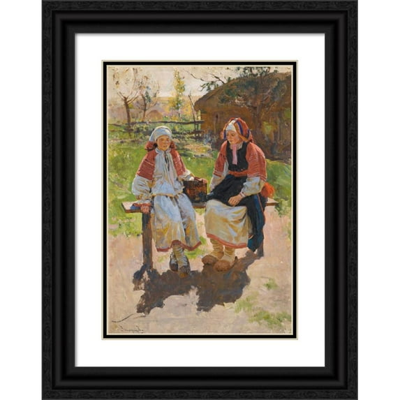 Sergei Arsenevich Vinogradov 11x14 Black Ornate Wood Framed Double Matted Museum Art Print Titled: Two Peasant Girls