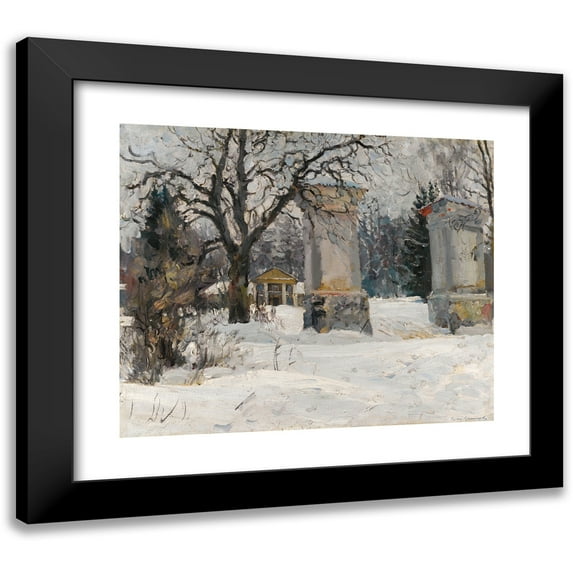Sergei Arsenevich Vinogradov 14x12 Black Modern Framed Museum Art Print Titled - Entrance to an Estate in Winter