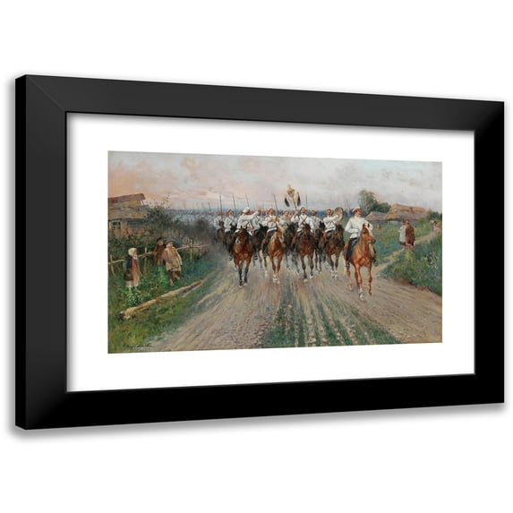 Sergei Semenovich Voroshilov 18x12 Black Modern Framed Museum Art Print Titled - A Band Goes Through the Village