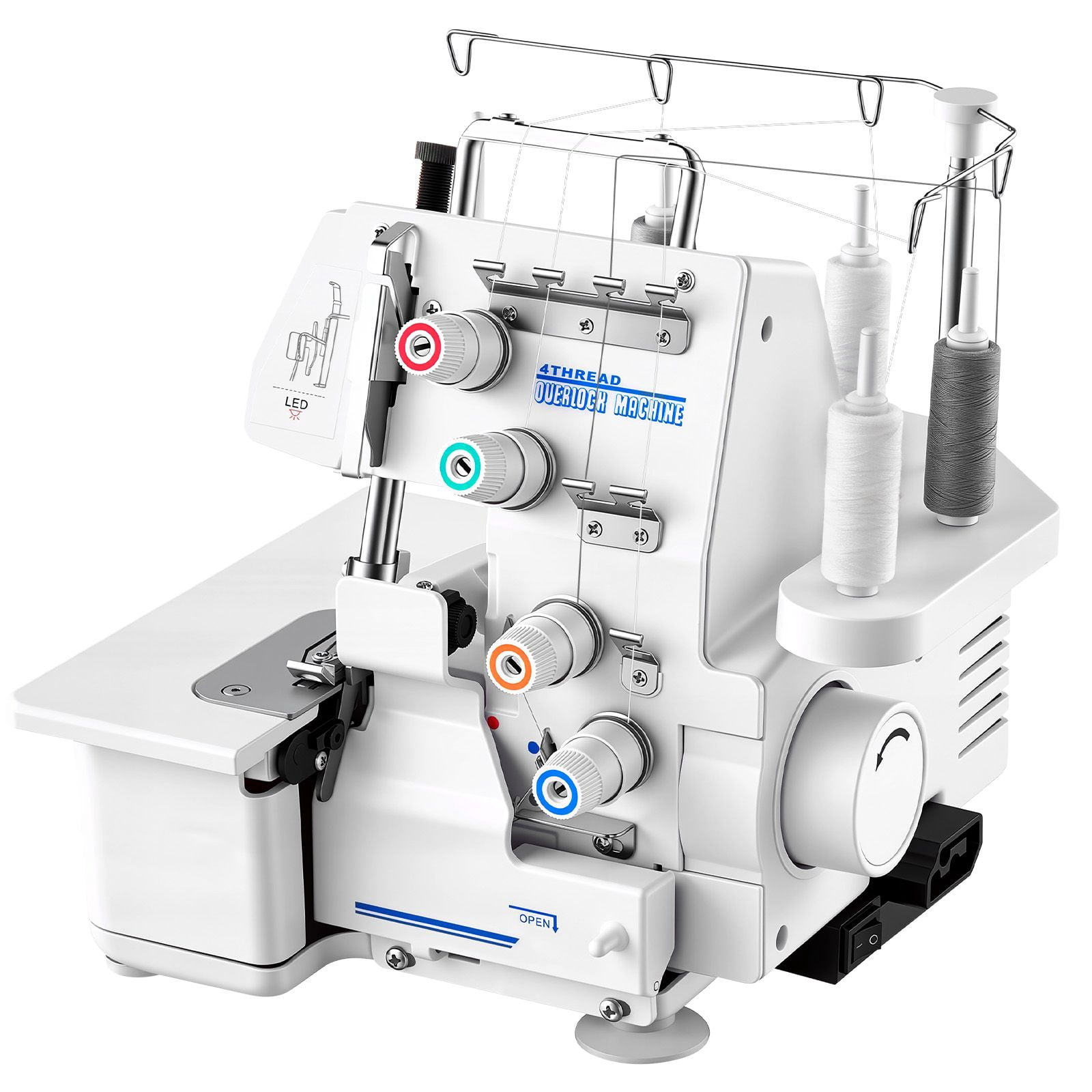 Serger Overlock Sewing Machine, 1250 Stitches Per Minute, 3 and 4 Thread Capability, with LED Light and Strong Suction Feet, Heavy-Duty Metal Frame Sewing Machine for Various Fabrics, White