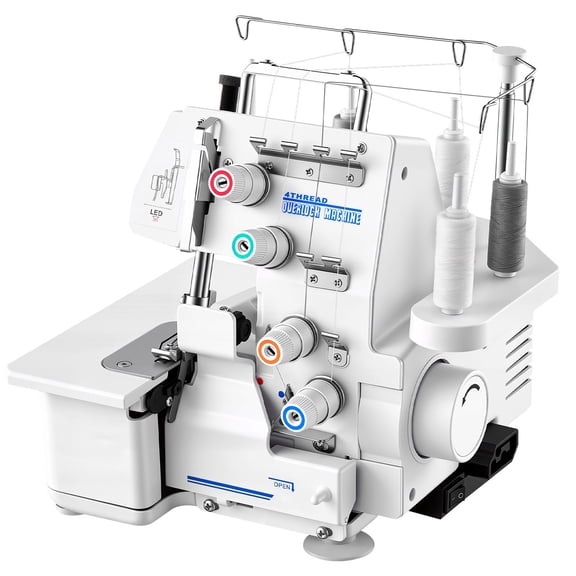 Serger Overlock Sewing Machine, 1250 Stitches Per Minute, 3 and 4 Thread Capability, with LED Light and Strong Suction Feet, Heavy-Duty Metal Frame Sewing Machine for Various Fabrics, White