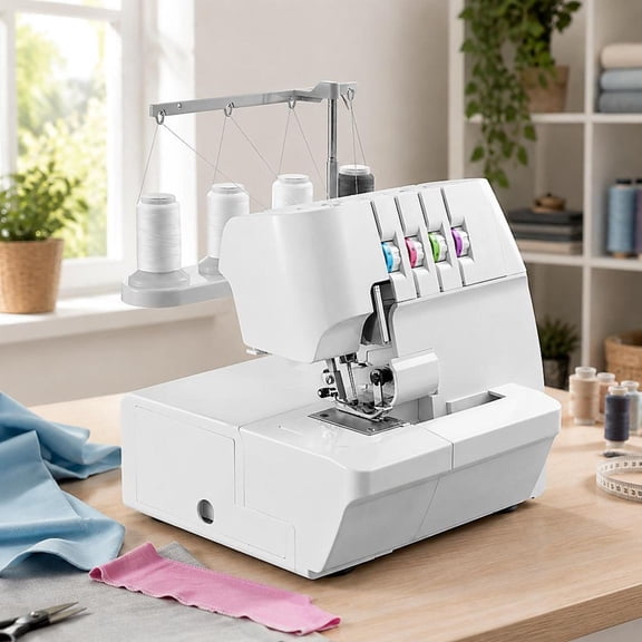 Serger Overlock Sewing Machine, 2/3/4 thread capability, adjustable differential feed, built-in LED light, for various fabrics, white
