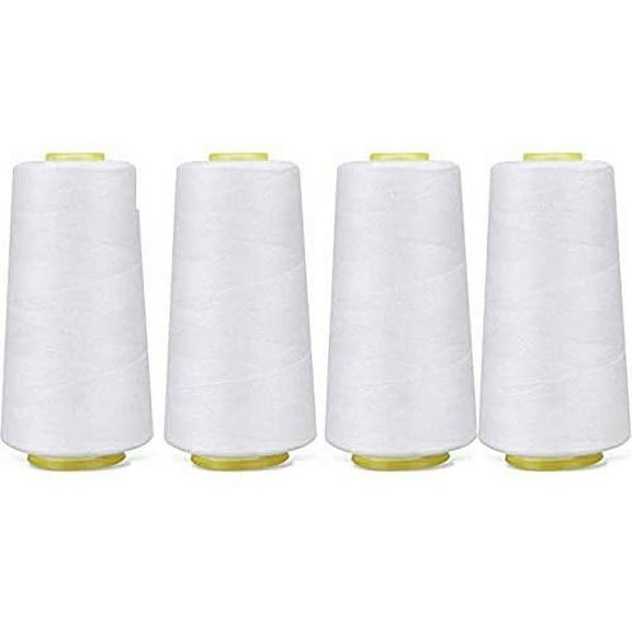Serger Thread, All Purpose 100% Polyester, White, 4 Pack of 6000 Yard Each Spool