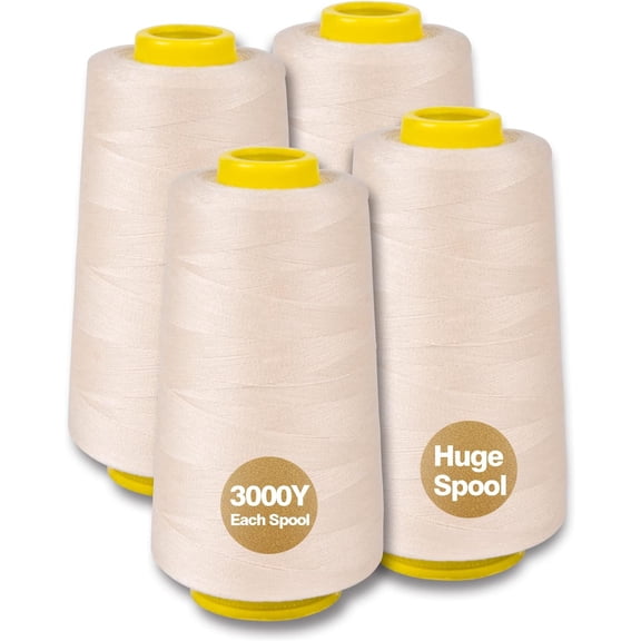 Serger Thread, -Purpose Thread for Sewing, Polyester, 4 Cones of 3000 Yards Each Spool for Sewing Machine