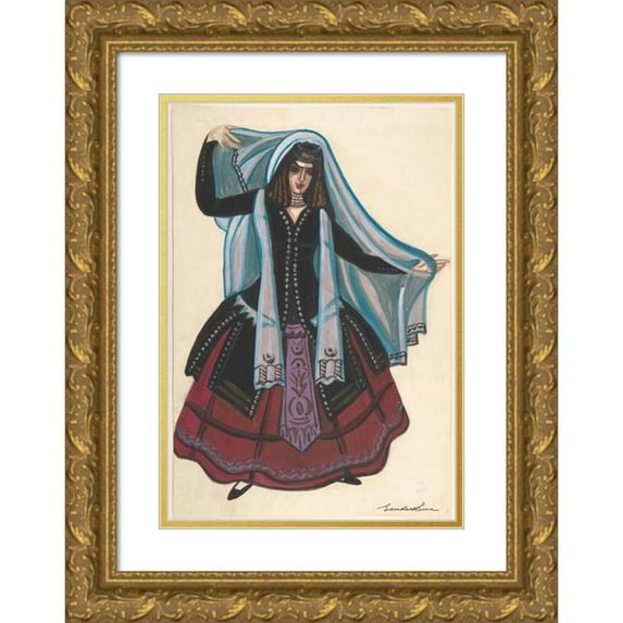 Sergey Yurievich Sudeikin 11x14 Gold Ornate Wood Frame and Double Matted Museum Art Print Titled - Woman in Arabic Costume