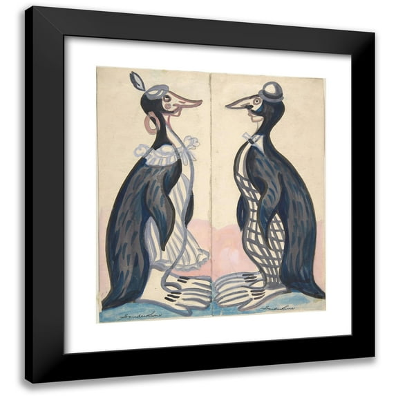 Sergey Yurievich Sudeikin 15x16 Black Modern Framed Museum Art Print Titled - Two Penguins , Male and Female