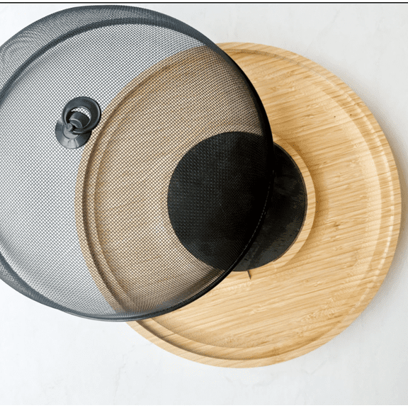 Sergio's 16 inch Round Charcuterie Board with stone slate, cheese knives and cloche