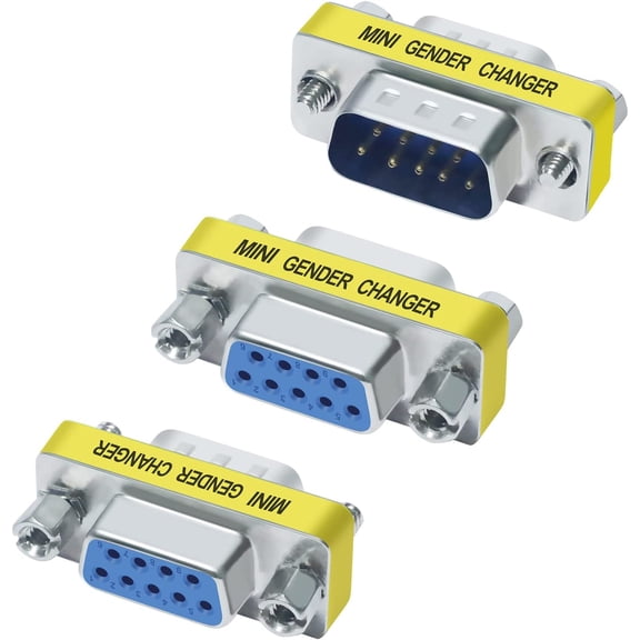 Serial Adapter 3-Pack (DB9 F-F, M-F, M-M), Mini Size RS232 Coupler, Female to Male 9 Pin Connector, for PC Computer Data Transfer
