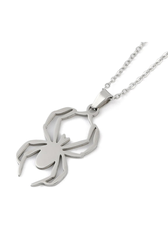 Series 202 Stainless Steel Cable Chain Spider Pendant Necklaces Stainless Steel color 15.94~17.91 inch(40.3~45.5cm)