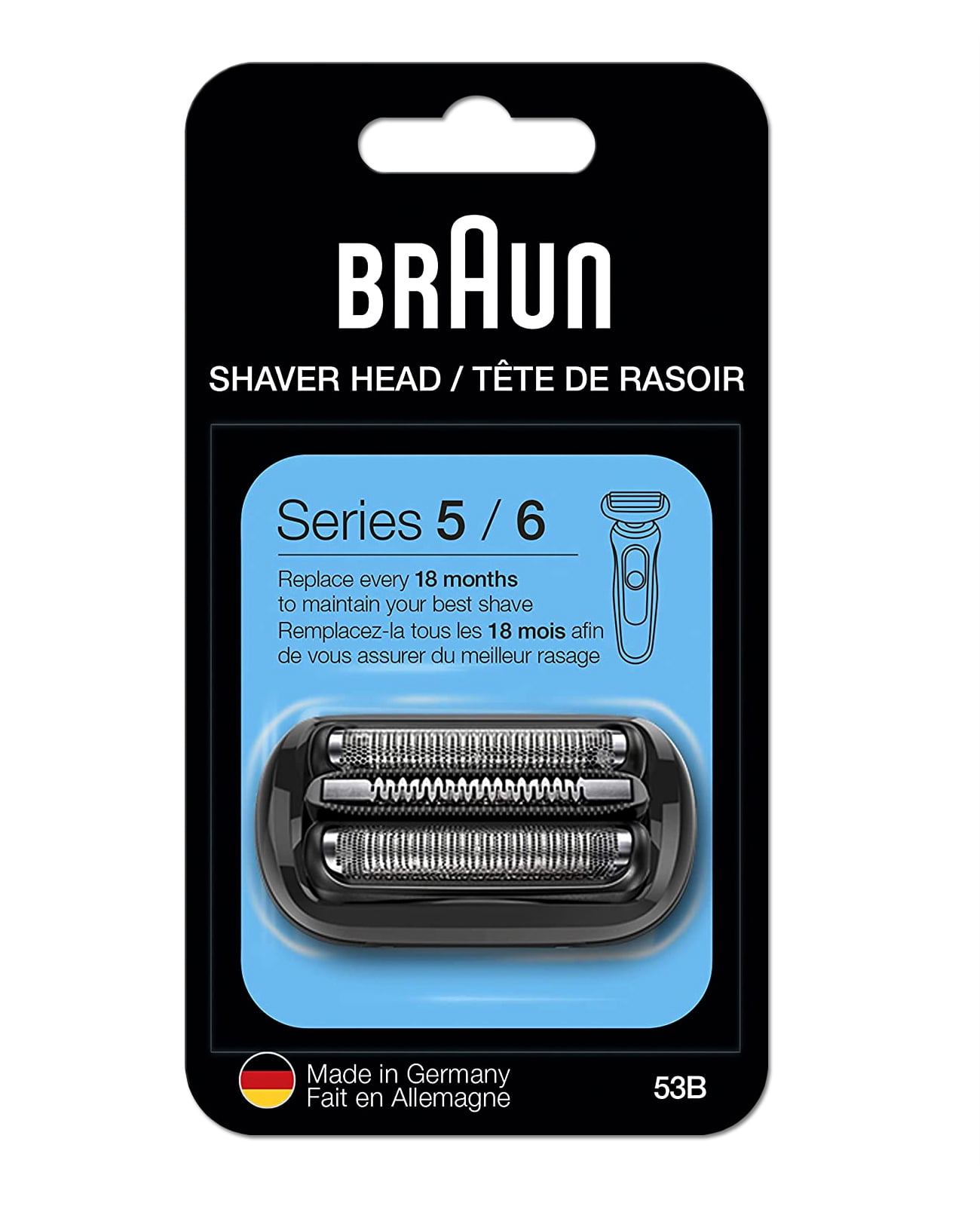 Series 5 and 6 Electric Shaver Head Replacement Cassette - 53B - Compatible with Braun Razors 5018s, 5020s, 5049cs, 5050cs, 6020s, 6072cc, 6090cc,Black