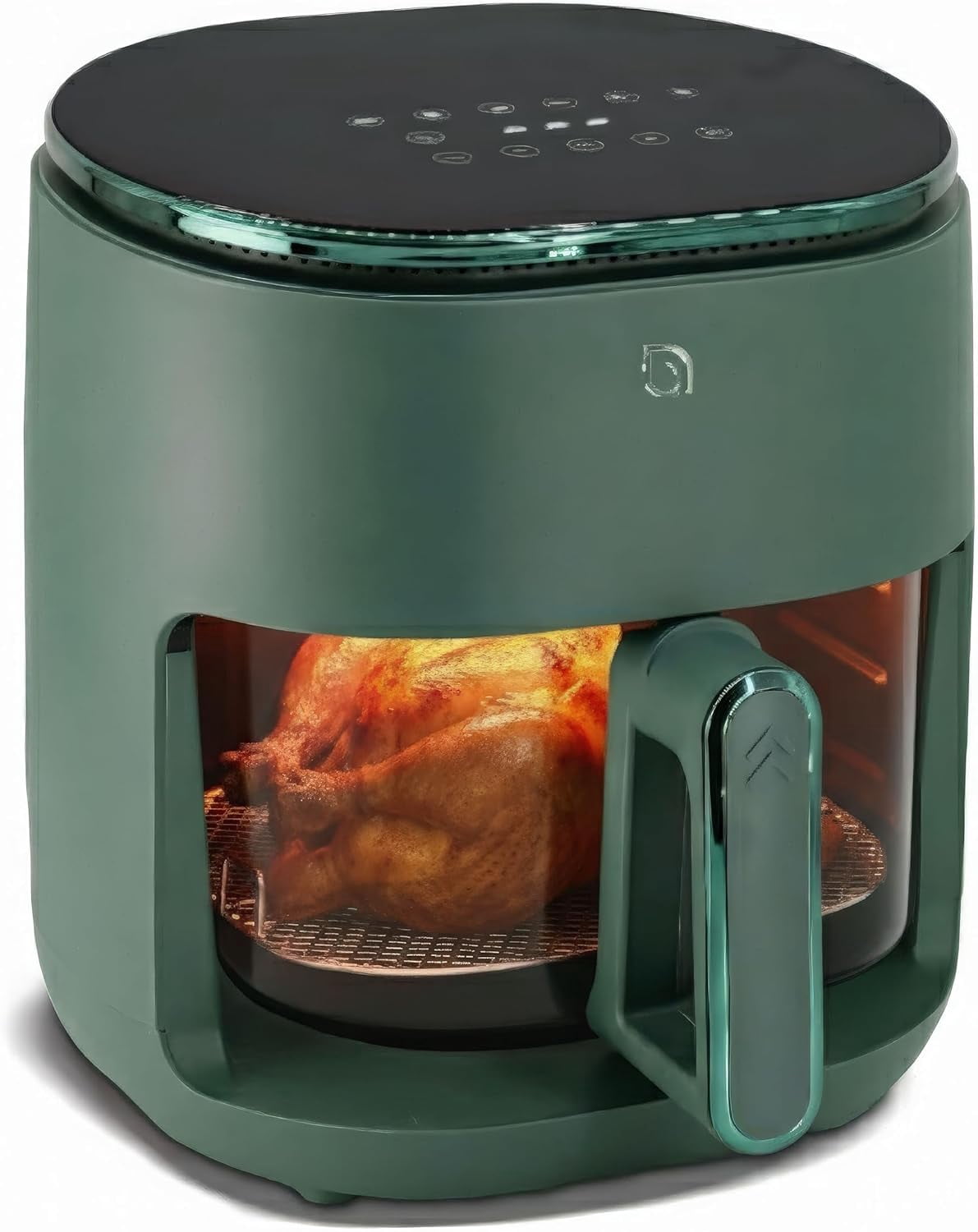 Series 6 in 1 Air Fryer with Glass Basket, 5 Quart Non Toxic Air Fryer w Digital Display, 430 ° F Max Temp, Preheat & Keep Warm Function, Compact + Dishwasher Safe Glass Airfryer - GREEN