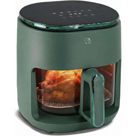 Series 6 in 1 Air Fryer with Glass Basket, 5 Quart Non Toxic Air Fryer w Digital Display, 430 ° F Max Temp, Preheat & Keep Warm Function, Compact + Dishwasher Safe Glass Airfryer - GREEN