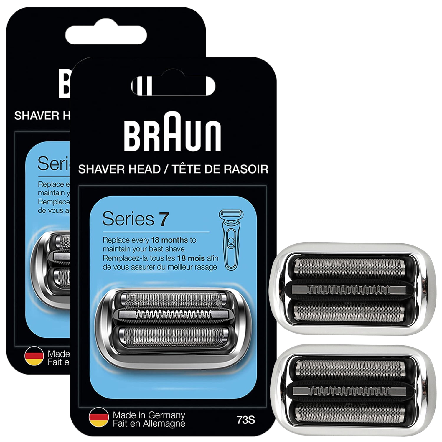Series 7 New Generation Electric Shaver 73S Replacement Head, Compatible with Braun 7020s, 7025s, 7085cc, 7027cs, 7071cc and 7075cc Shavers(2 Pack)