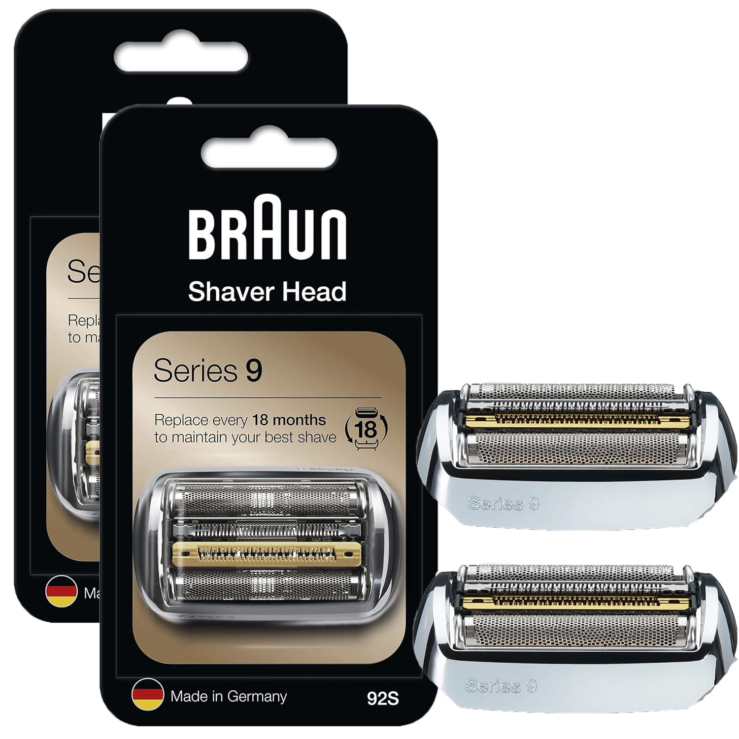 Series 9 92S Electric Shaver Replacement Head for Braun Razors,Foil & Cutter Replacement Cassette Compatible with Braun Series 9 Electric Razors 9290cc, 9291cc, 9370cc, 9293s, 9385cc (Silver-2 Pack)
