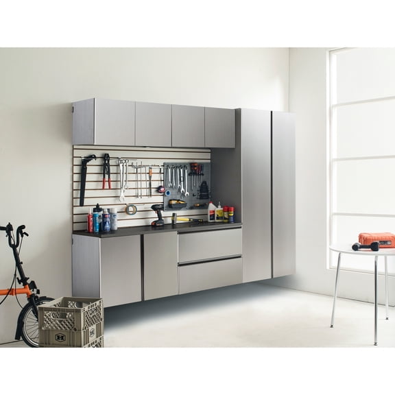 Series 96" W X 72" H 20" D Garage Cabinet B. Wall Mounted, Soft Closing Doors And Drawers, Extra Deep Storage Area, Water & Heat , Stain Scratch E0 Graded Board, 2x Thicker , Metallic Grey Finish,