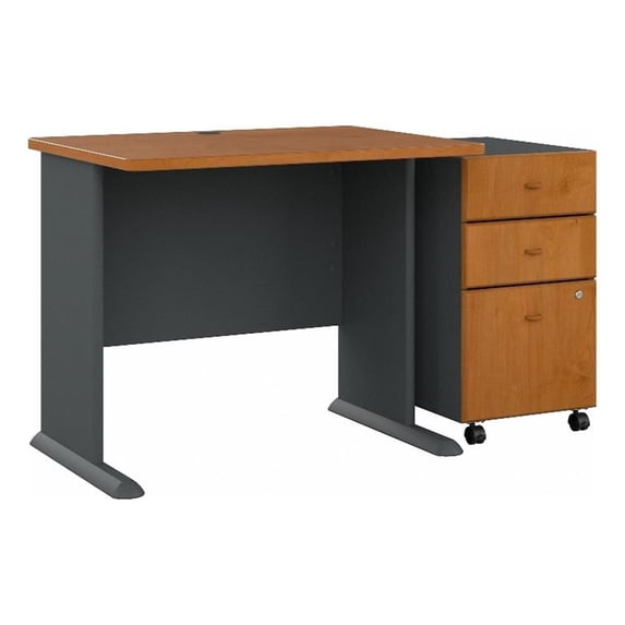 Series A 36W Desk with Drawers in Natural Cherry and Slate - Engineered Wood