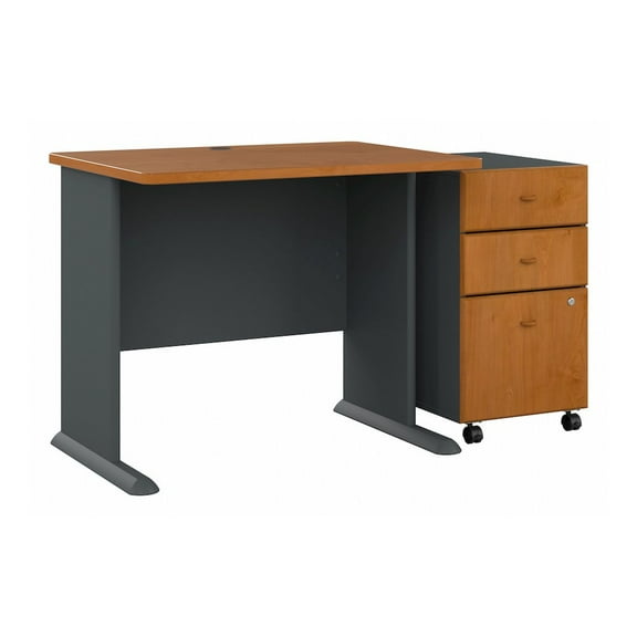 Series A 36W Desk with Drawers in Natural Cherry and Slate - Engineered Wood