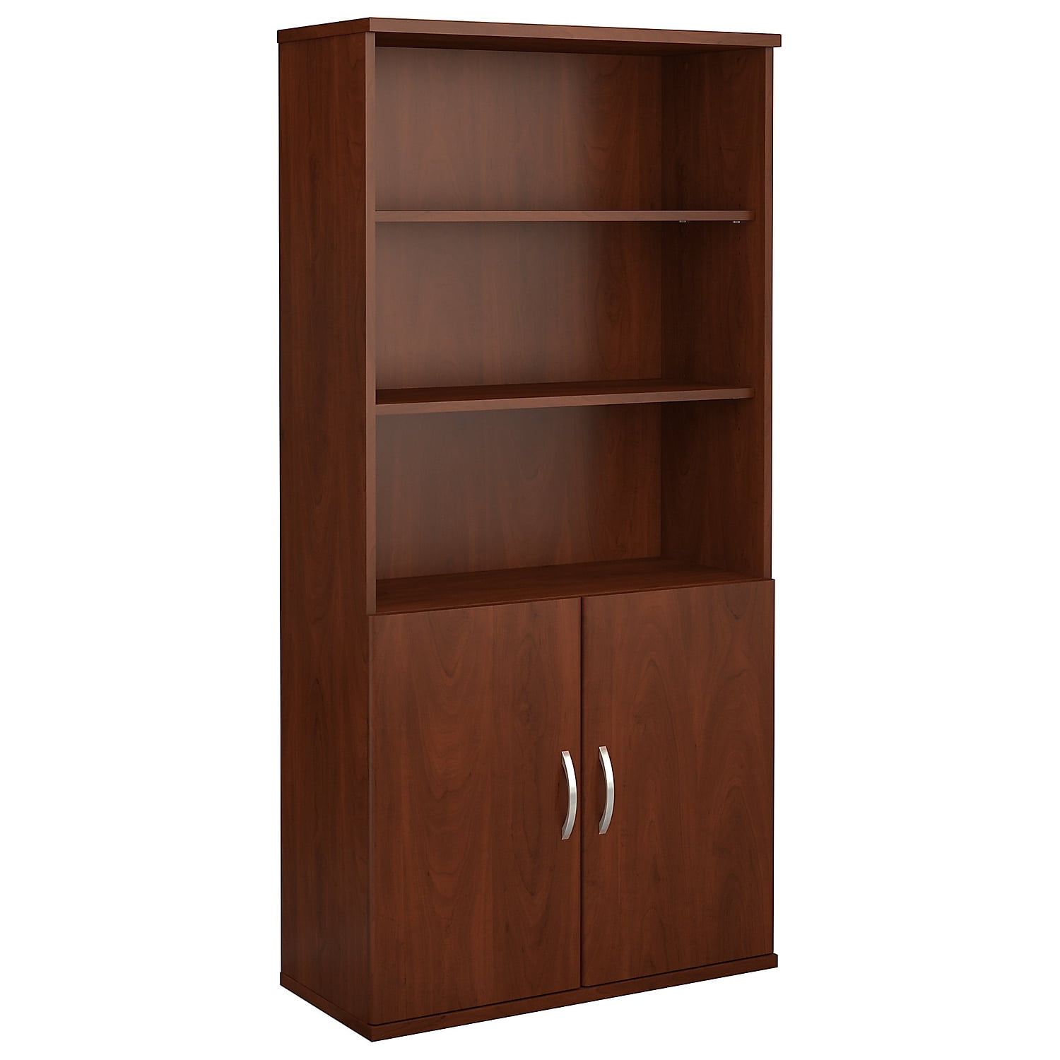 Hansen Cherry and Graphite Gray 36W 5-Shelf Adjustable Bookcase with Doors