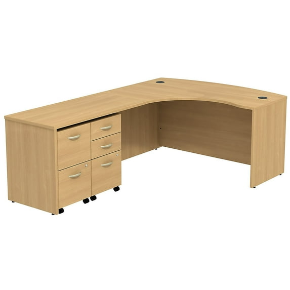 Bush Business Furniture Bow Front Left Handed L-Desk w/ 2 Mobile Pedestals Light Oak SRC034LOLSU