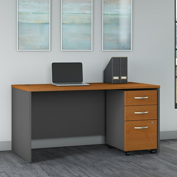 Series C 60W Office Desk with Drawers in Natural Cherry - Engineered Wood