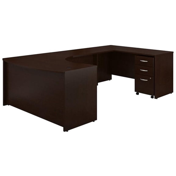 Series C 60W RH Bow Front U Desk with Drawers in Mocha Cherry - Engineered Wood